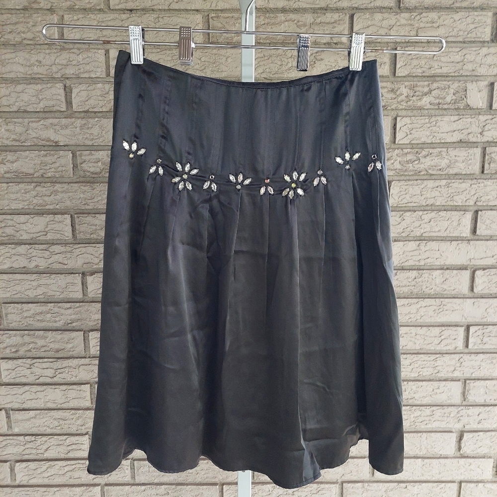 Velvet by Graham and Spencer 100% Silk Gray Skirt w Rhinestones Small EUC Y2K